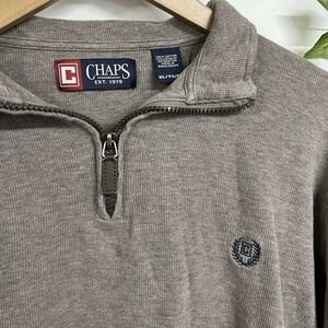 VTG Chaps Quarter Zip Sweater Preppy‎ Pullover Sweatshirt Brown Cotton Men's XL